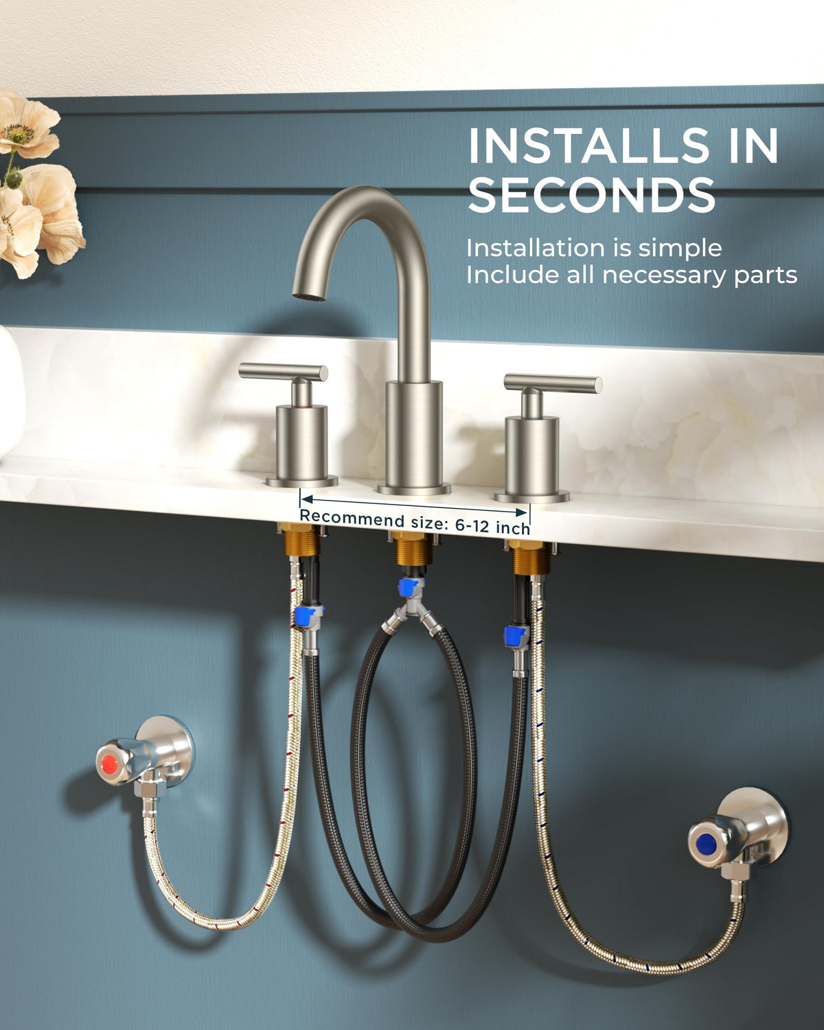 FORIOUS Widespread Black Bathroom Faucet 3 Hole, Matte Black Vanity Faucet