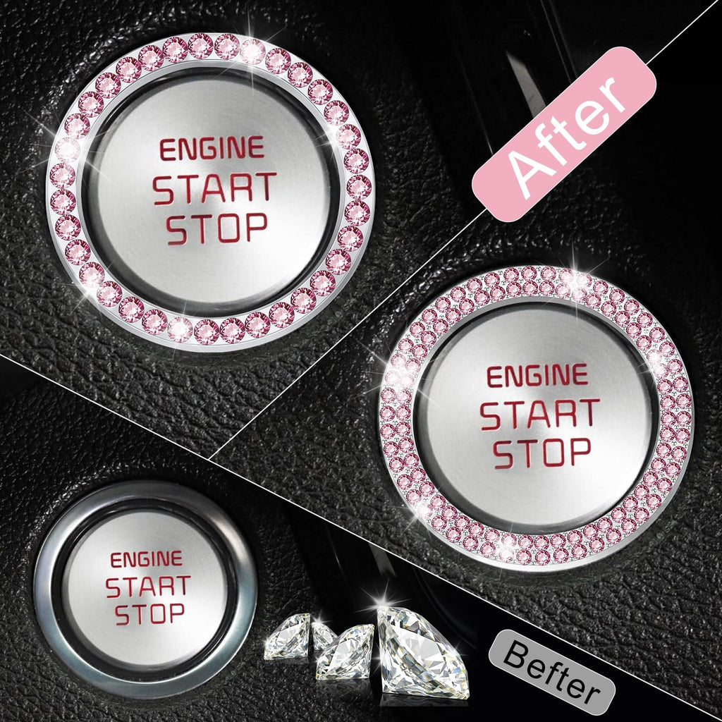 LivTee 2 PCS Crystal Double Rhinestone Car Engine Start Stop Decoration Ring, Bling Car Interior Accessories for Women, Push to Start Button Cover Sticker, Automotive Decals, White