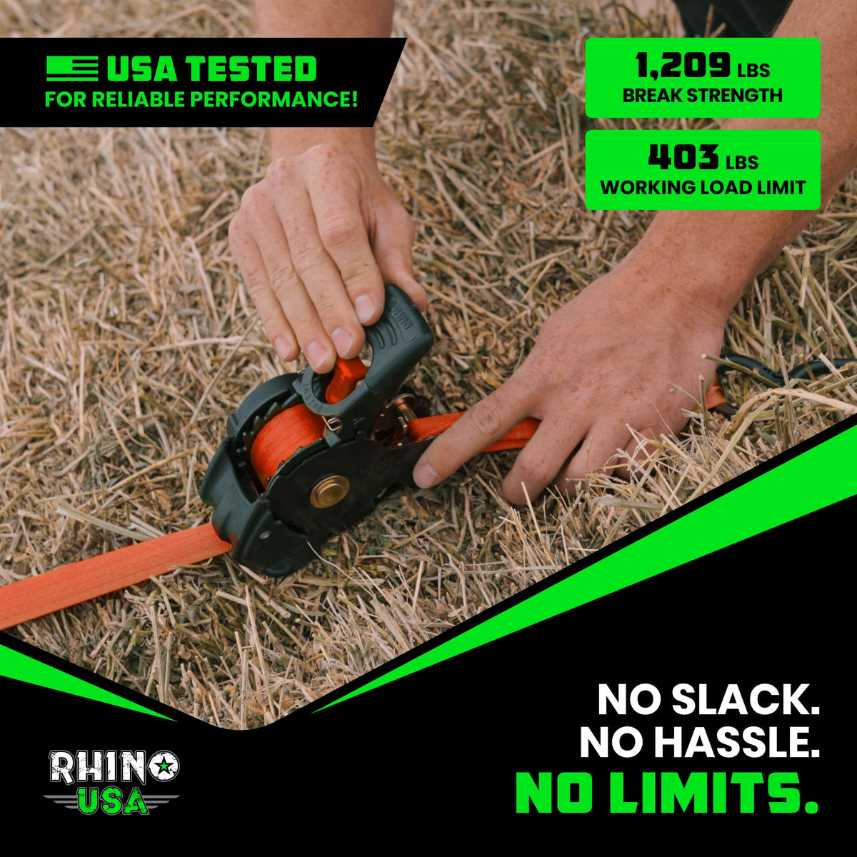 Rhino USA Retractable Ratchet Straps (4-Pack) - 1in x 10ft, Black