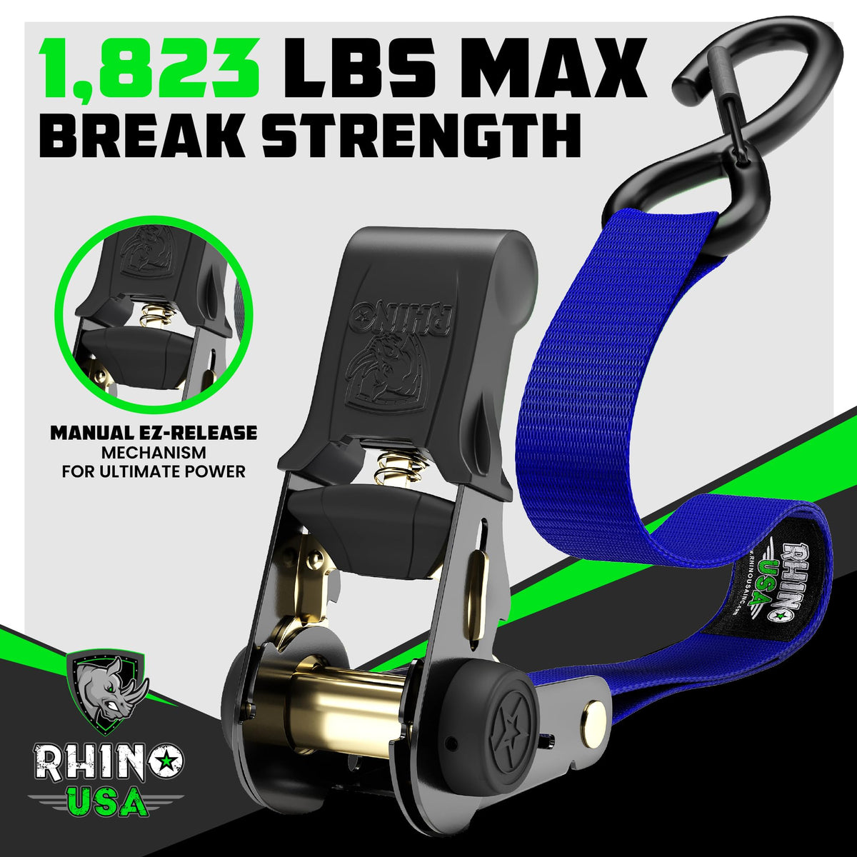 Rhino USA Ratchet Straps Tie Downs (4-Pack) - 1in x 15ft with S Hooks