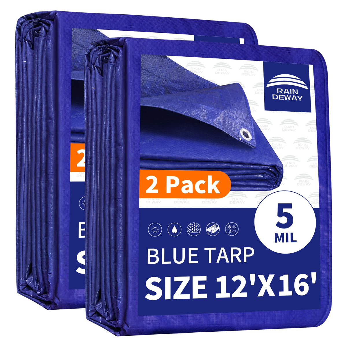 RAINDEWAY Tarps 8x10Ft 5.5 Mil Multipurpose Waterproof Poly Tarp Cover
