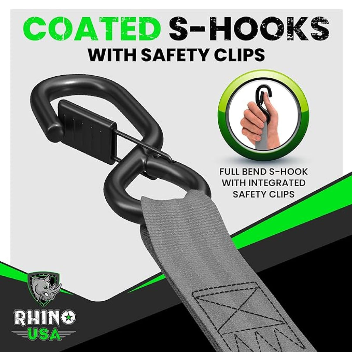 Rhino USA Retractable Ratchet Straps (4-Pack) - 1in x 10ft, Black