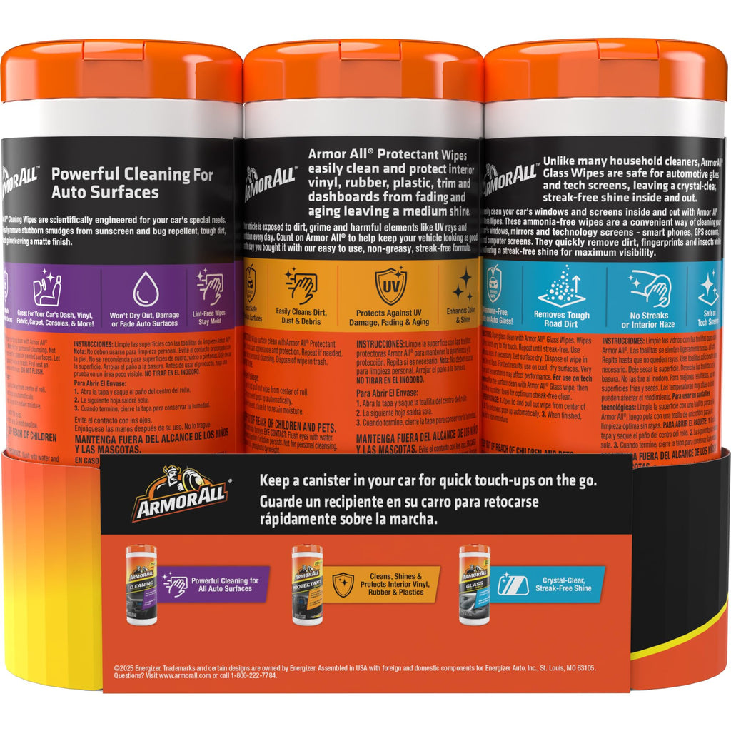 Armor All Car Cleaning Wipes, 90 Count Canister, Car Wipes