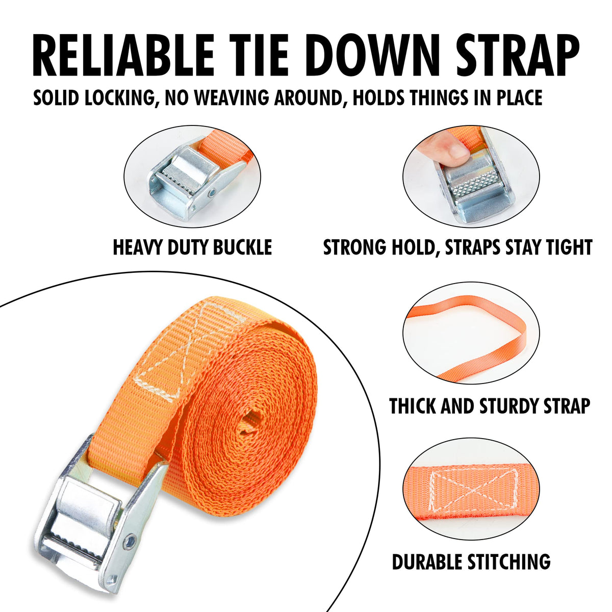 Cartman 1" x 12 ft Lashing Straps, 6 Pack, 600 lb Break Strength, Black