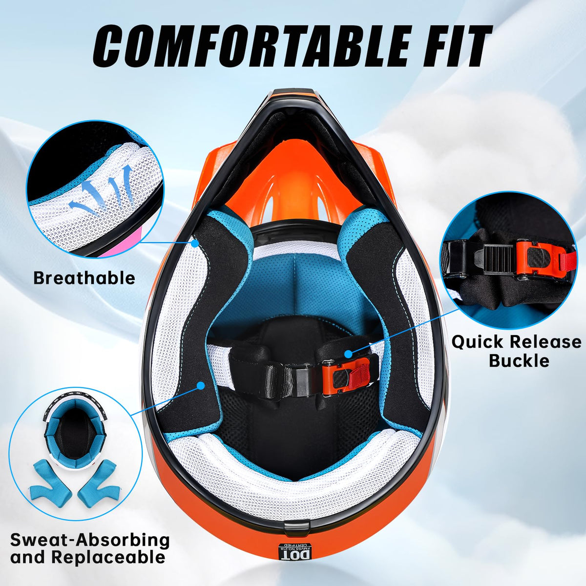 Youth Kids Dirt Bike Helmet DOT Approved, Full Face Motocross Set