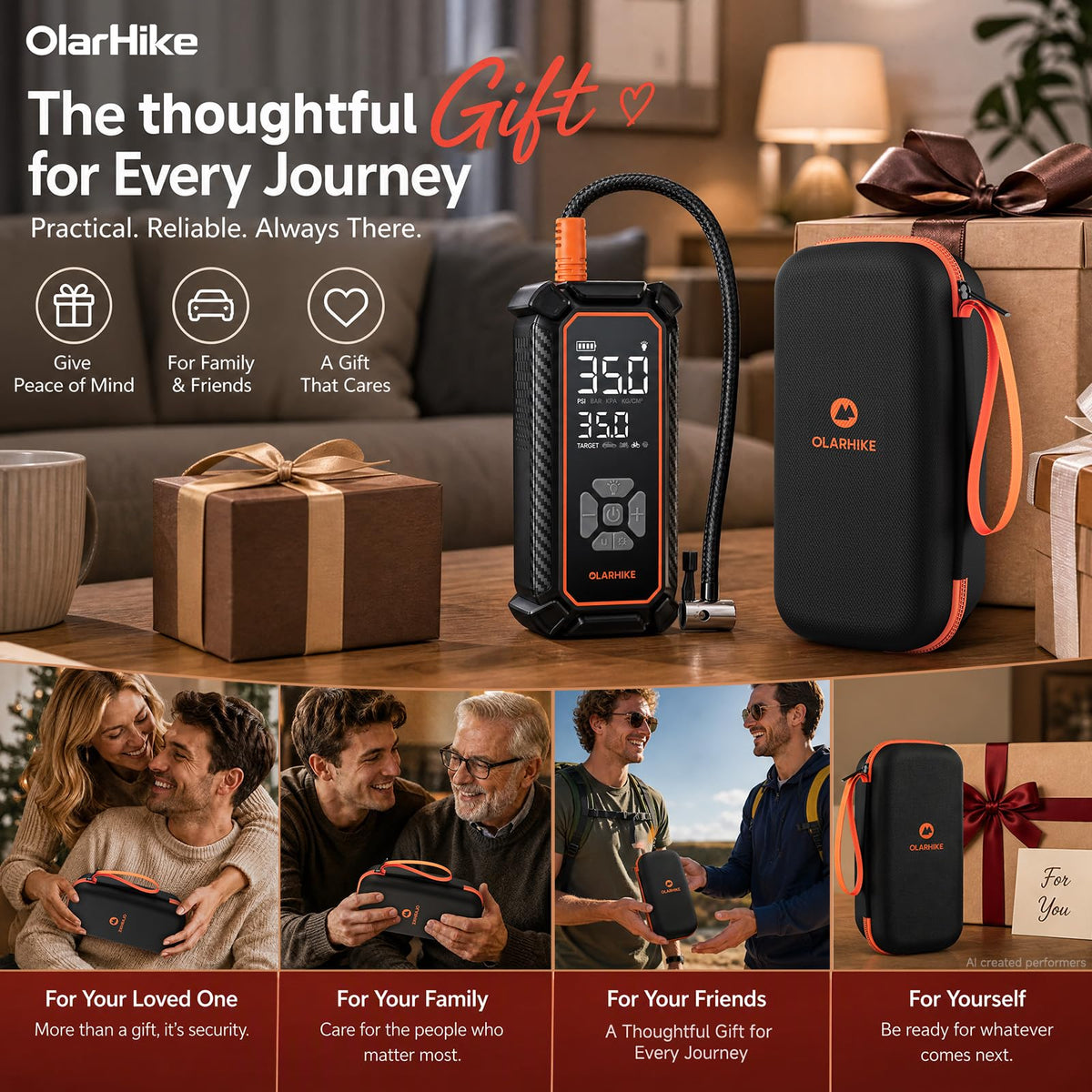 OlarHike Tire Inflator Portable Air Compressor,Dual Power-3*2000mAh &12V DC