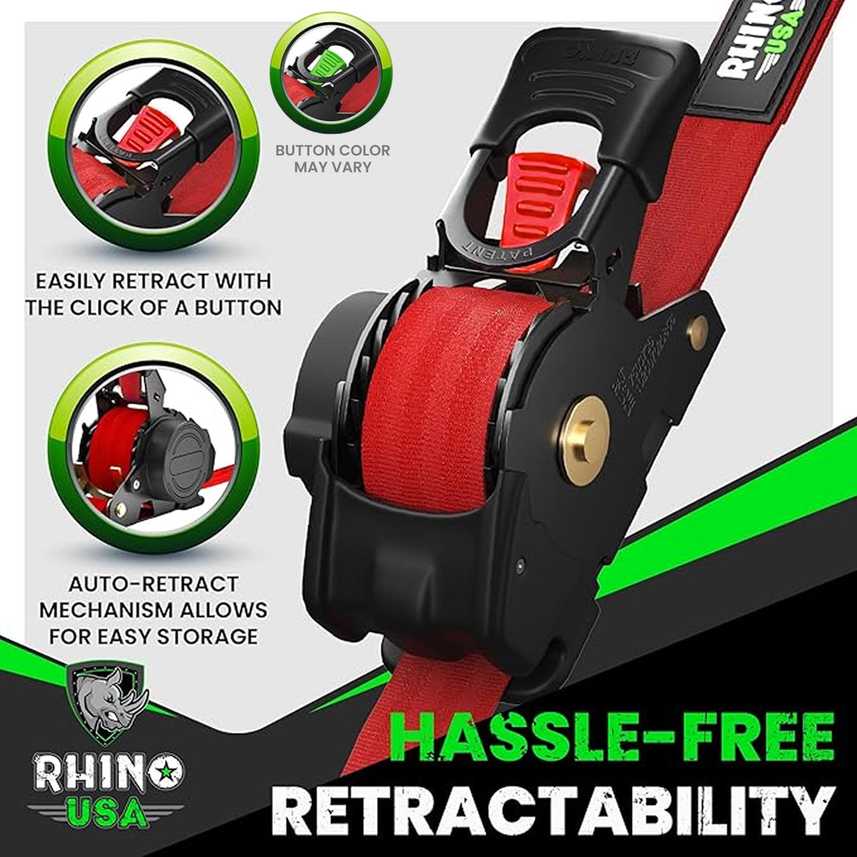 Rhino USA Retractable Ratchet Straps (4-Pack) - 1in x 10ft, Black