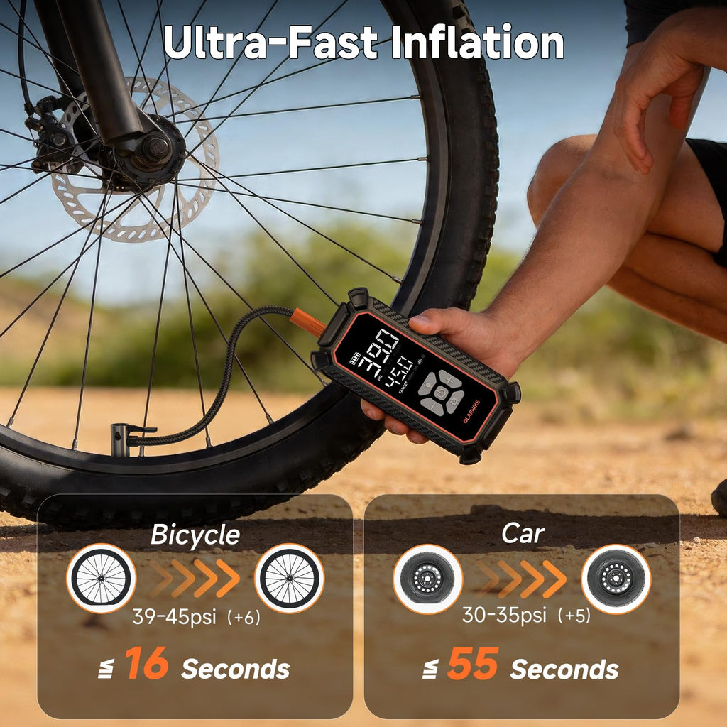 OlarHike Tire Inflator Portable Air Compressor,Dual Power-3*2000mAh &12V DC
