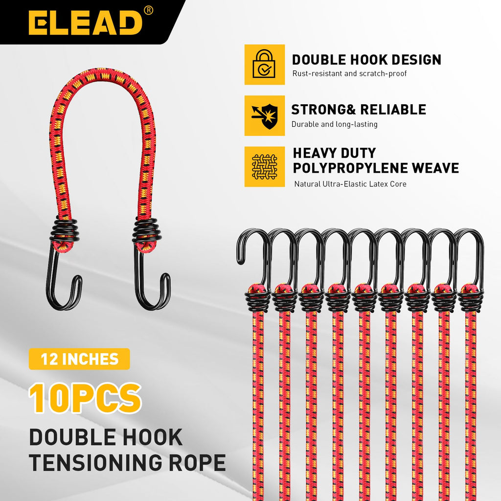 Bungee Cords Heavy Duty Outdoor: 20 Pcs Premium Rubber Bungee Cords with Hooks in a Storage Jar Includes 10", 18", 24", 30", 36", 48" Bungee Cord for Camping, Tent, Fastening Items