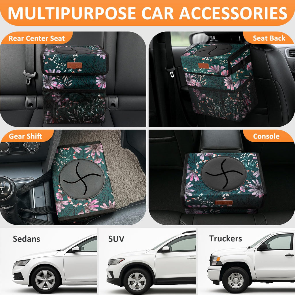 Vankor Car Trash Can with Lid Leak Proof Car Accessories for Women