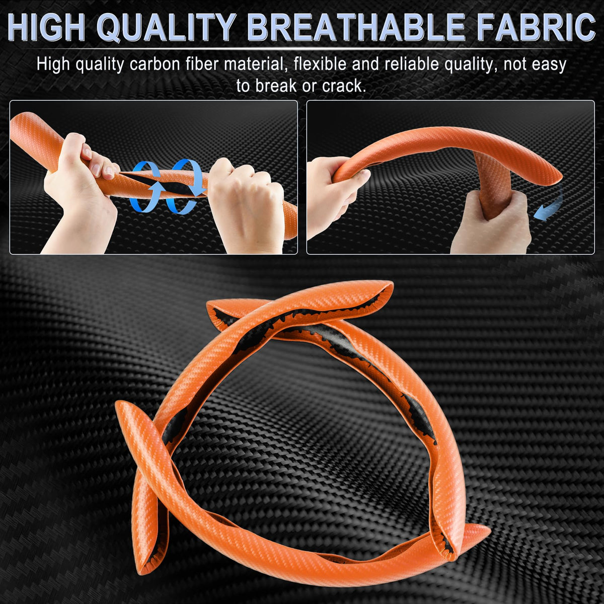 3pcs Carbon Fiber Anti-Skid Steering Wheel Cover, Waterproof & Segmented Butterfly Design, Universal 99% Vehicle Wheel Cover Protector, Car Interior Accessories (Black-3pcs)
