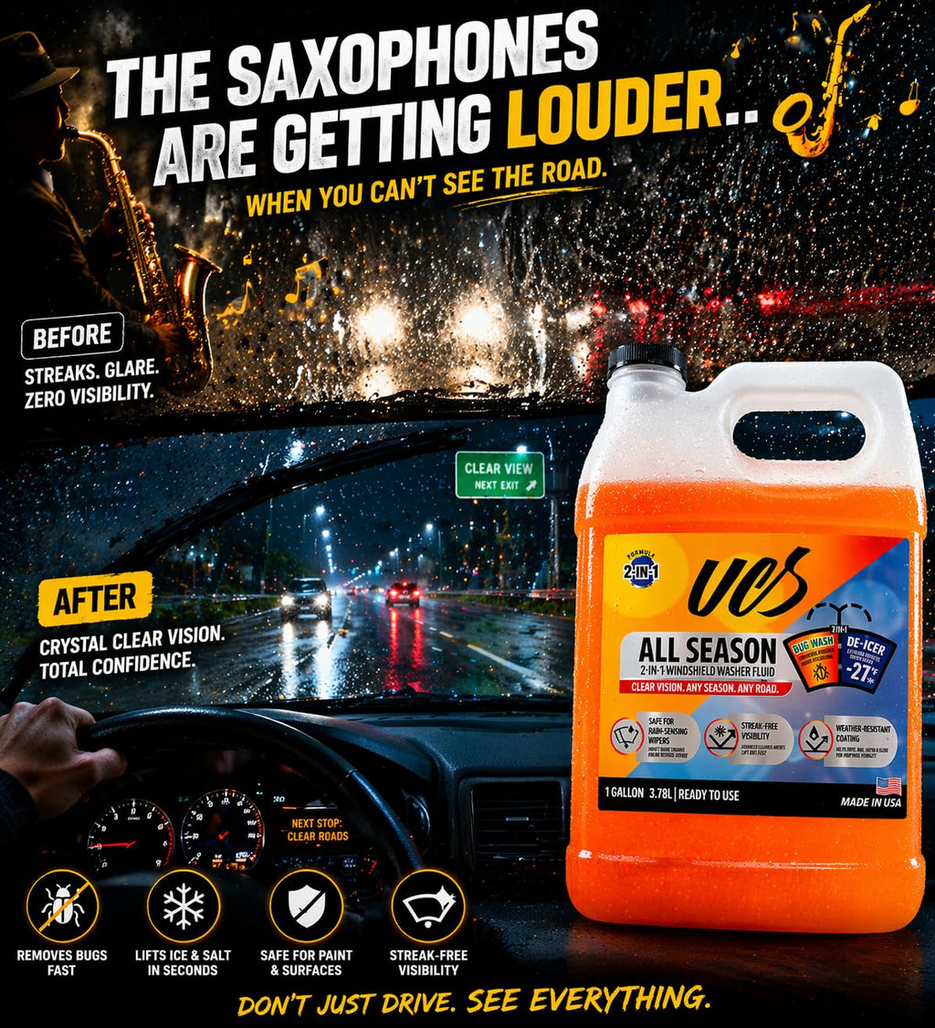 UCS Windshield Washer Fluid 2-in-1 Bug Remover, 1 Gallon (128 fl oz) | Ready-to-Use Formula Removes Bugs, Dirt & Road Grime for Clear, Streak-Free Glass – Methanol-Free