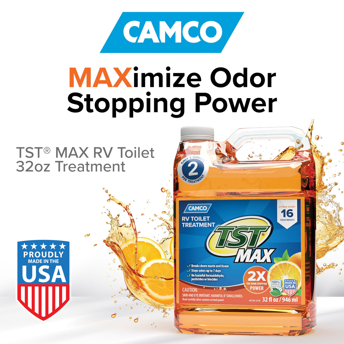Camco TST MAX RV Toilet Treatment 1 Gallon - Orange Scent - Made in the USA