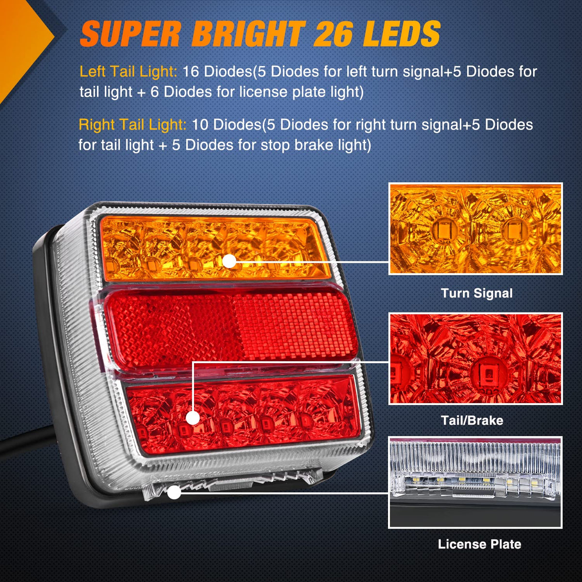 Nilight 6" Oval LED Trailer Tail Lights,Red, 2 Pack, Grommets Mount