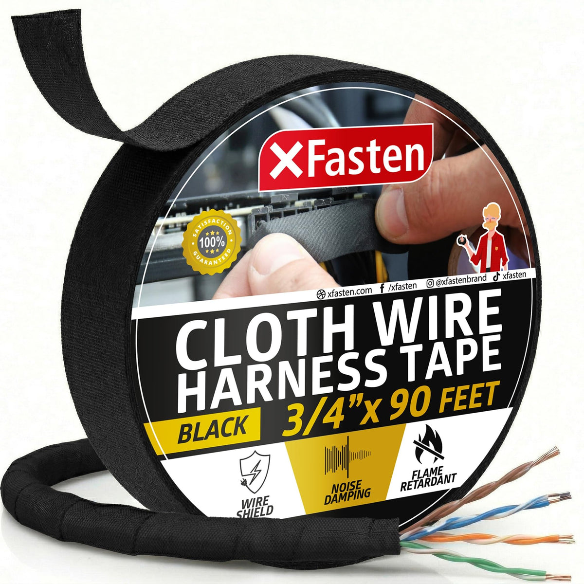XFasten Wire Harness Tape, 3/4-Inch x 50-Foot (5-Pack), High Temp Wiring Loom Harness, Self-Adhesive Felt Cloth Electrical Tape for Automotive Engines, Noise Dampening, and Cable Protection