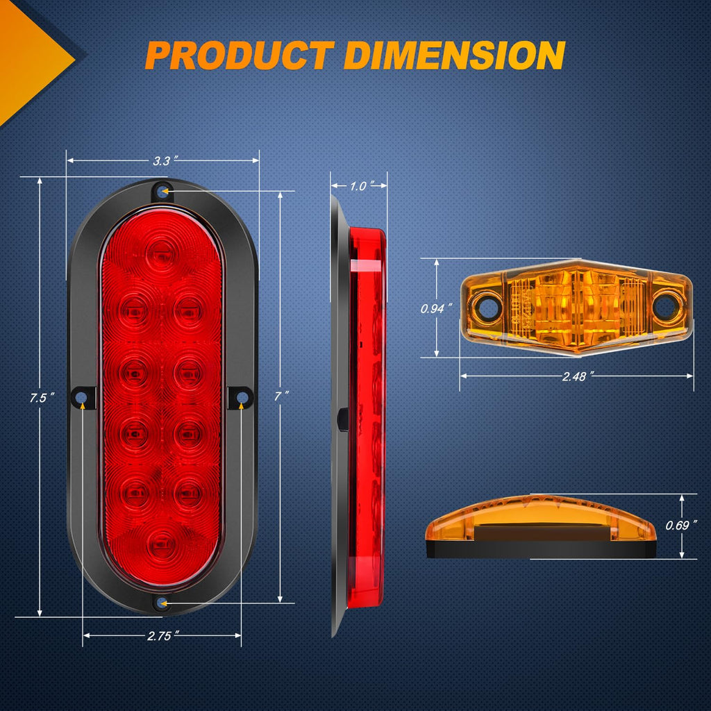 Nilight 6" Oval LED Trailer Tail Lights,Red, 2 Pack, Grommets Mount