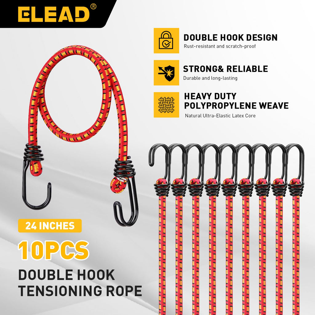 Bungee Cords Heavy Duty Outdoor: 20 Pcs Premium Rubber Bungee Cords with Hooks in a Storage Jar Includes 10", 18", 24", 30", 36", 48" Bungee Cord for Camping, Tent, Fastening Items
