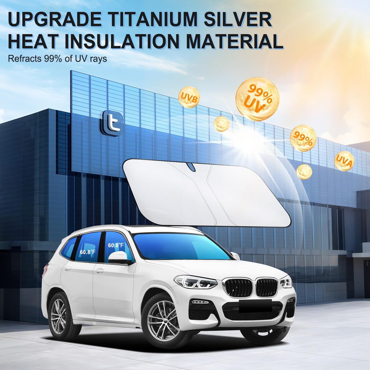 SINGARO 300T Universal Car Windshield Sun Shade, Foldable Reflective for Windshield & Window Shades with Overlapping Design, Car Interior Accessories (58" L x 32" W)