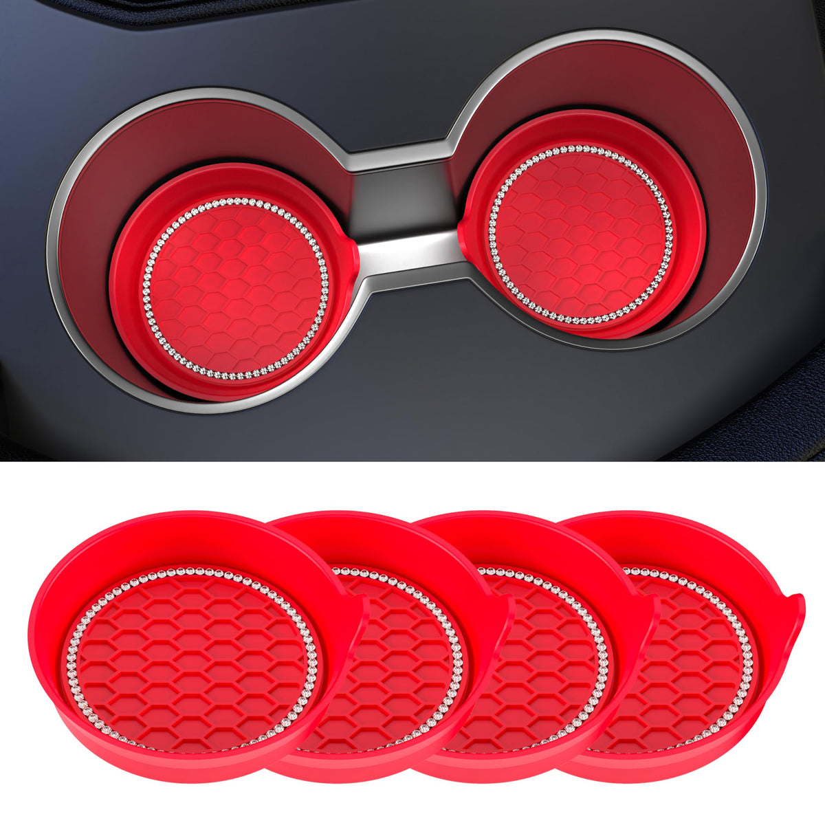 Amooca 2-Pack Car Cup Coaster Silicone Spill-Proof Cup Holder Inserts