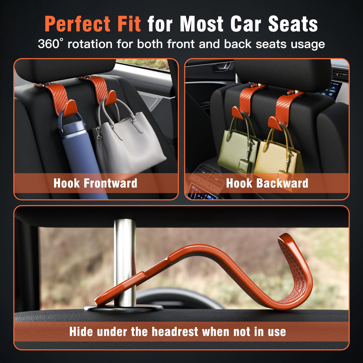 4-Pack Car Headrest Hooks Holds 55lbs Seat Storage Organizer for Bags