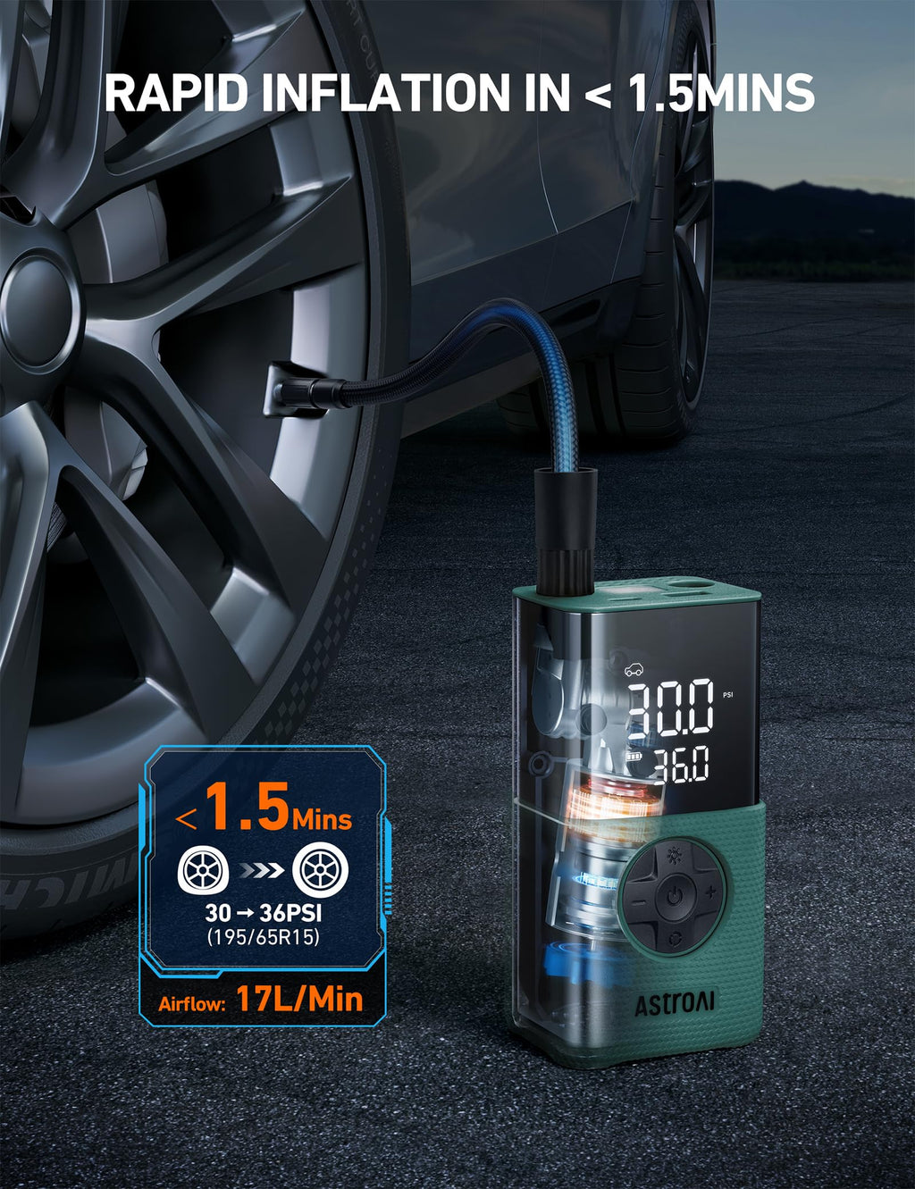 AstroAI L7 Tire Inflator Portable Air Compressor,150 PSI Cordless Bike Pump