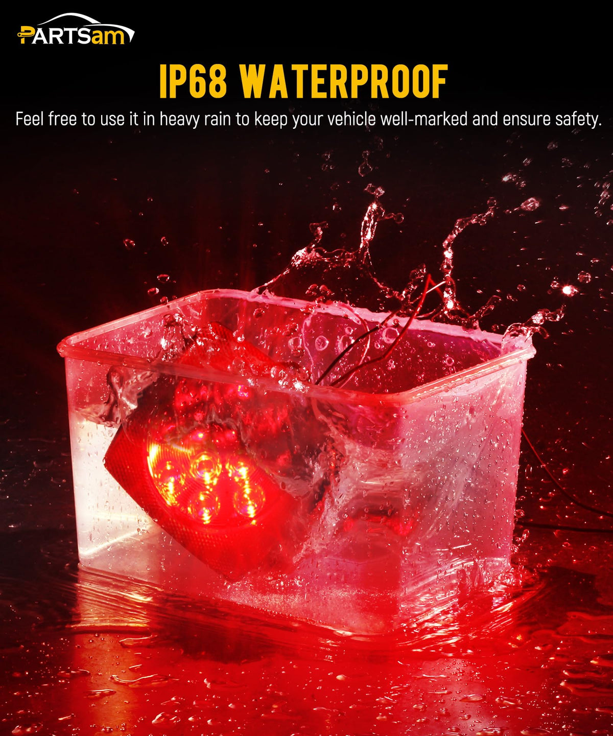 Partsam 12V Submersible Square Led Trailer Light,Red White LED Stop Turn Tail License Brake Running Light Lamp for Trailers Under 80" Boat Trailer Truck Marine Camper RV Snowmobile,IP68,DOT Compliant