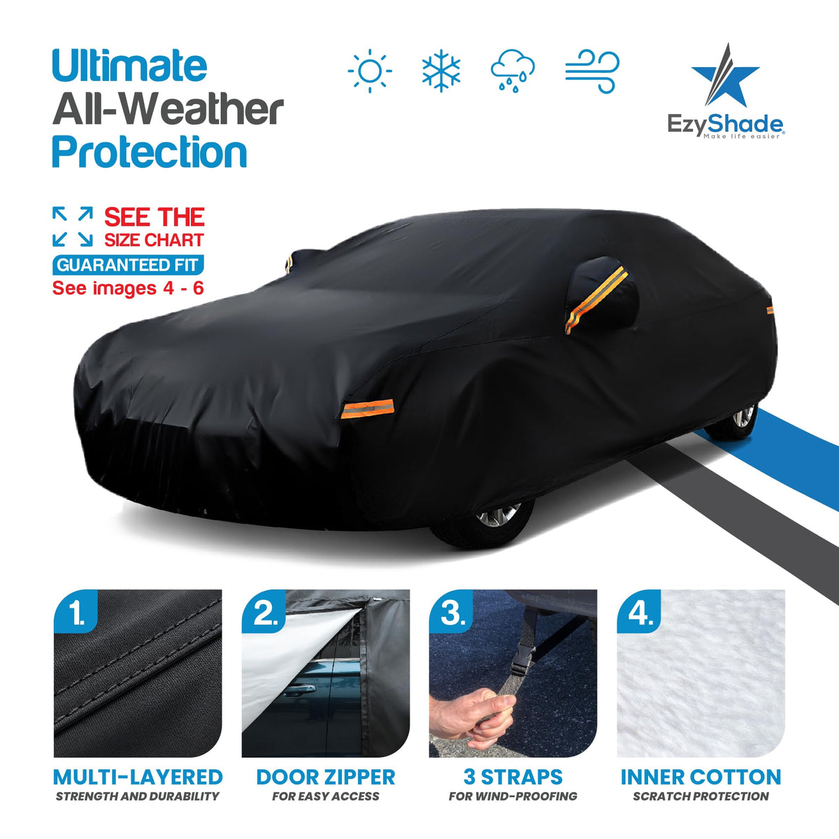 EzyShade Car Cover Waterproof All Weather. See Vehicle Size-Chart. Size A4