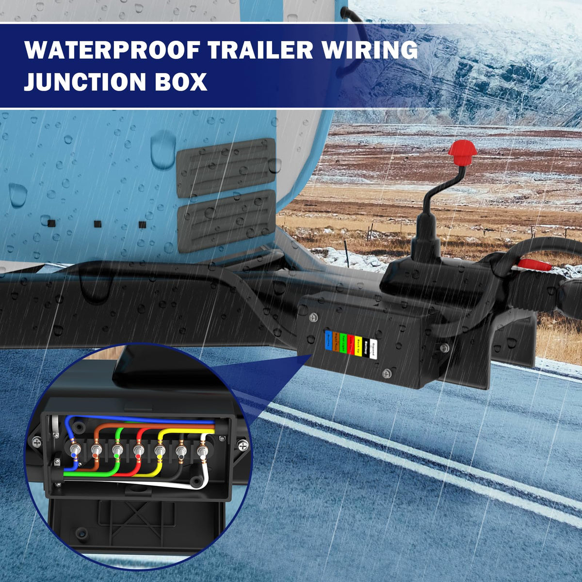 CheeMuii 8FT 7 Way Trailer Wiring Harness Kit & Junction Box 7 Trailer Cord