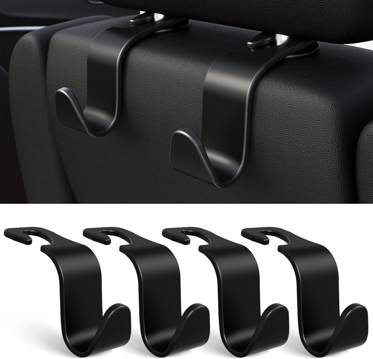 4-Pack Car Headrest Hooks Holds 55lbs Seat Storage Organizer for Bags