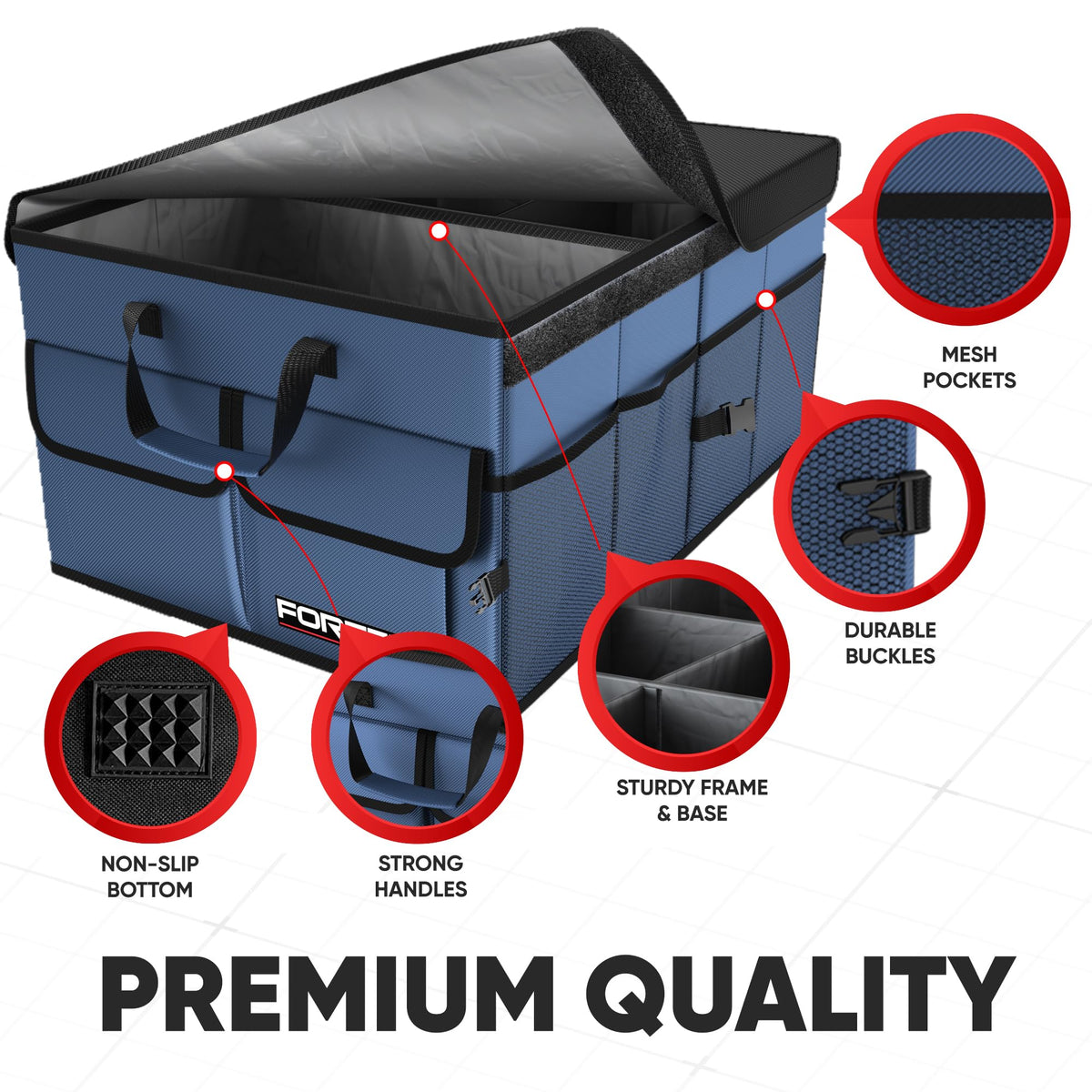 FORTEM Trunk Organizer - Foldable Car Organizer & Storage for SUVs & Trucks