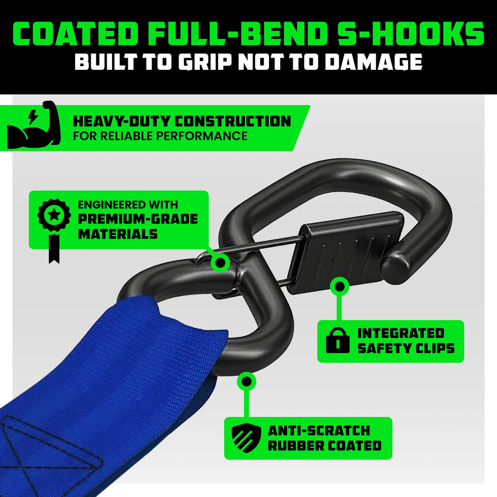 Rhino USA Retractable Ratchet Straps (4-Pack) - 1in x 10ft, Black