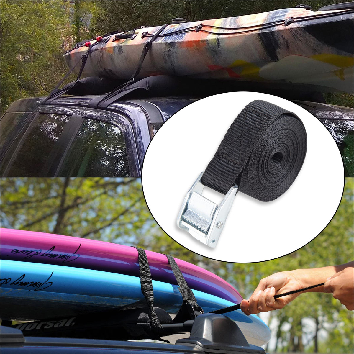 Cartman 1" x 12 ft Lashing Straps, 6 Pack, 600 lb Break Strength, Black