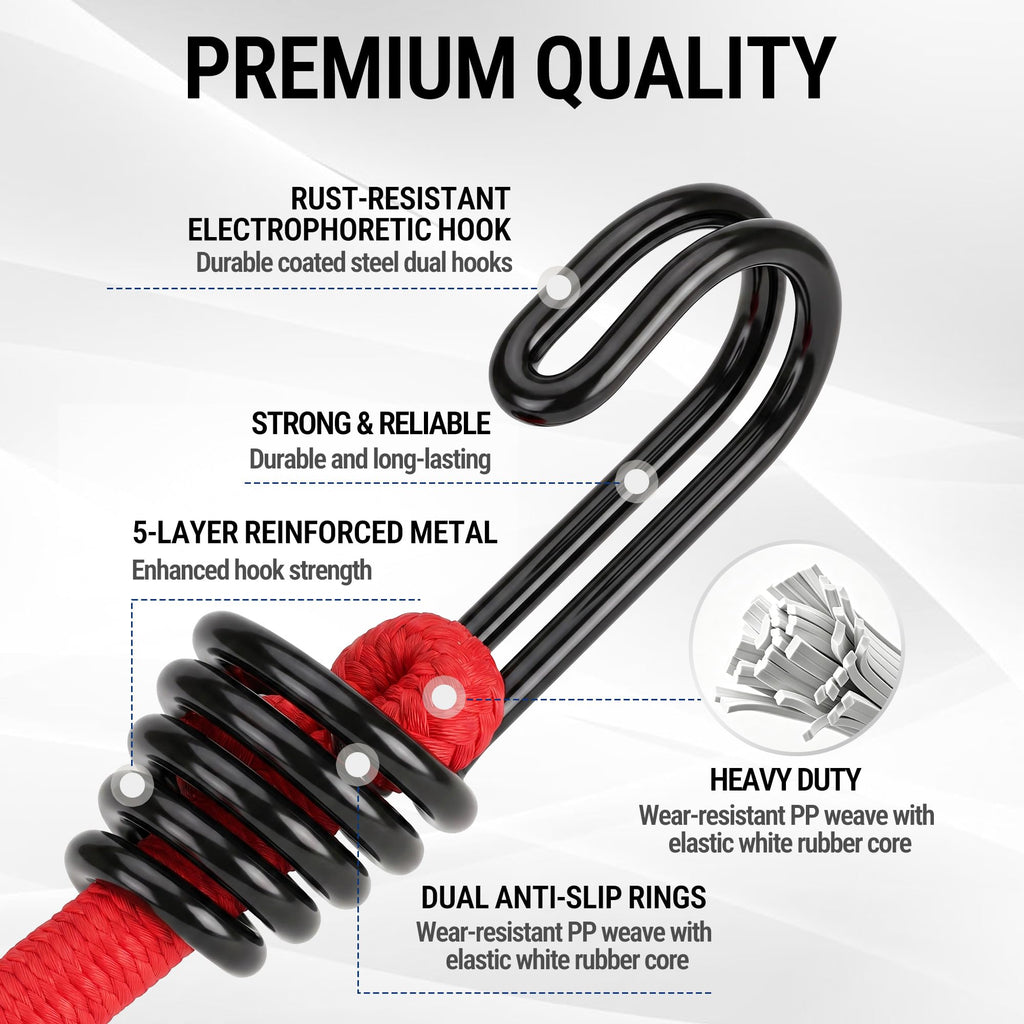 WORKPRO Bungee Cords with Hooks, Heavy Duty Outdoor Bungee Strap, 22-Piece