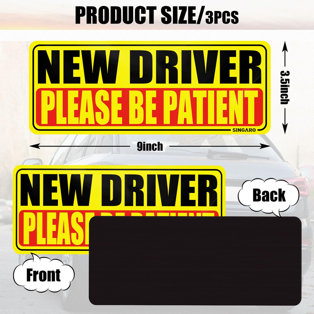 SINGARO Student Driver Magnet for Car - Please Be Patient, 3Pcs Magnetic Reflective Novice Sticker, New Driver Decal, Removable Exterior Car Accessories