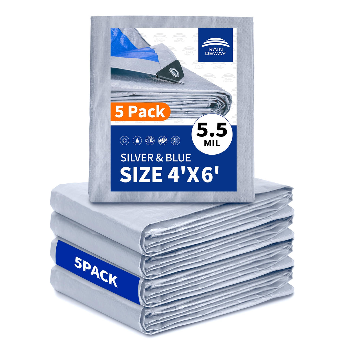 RAINDEWAY Tarps 8x10Ft 5.5 Mil Multipurpose Waterproof Poly Tarp Cover
