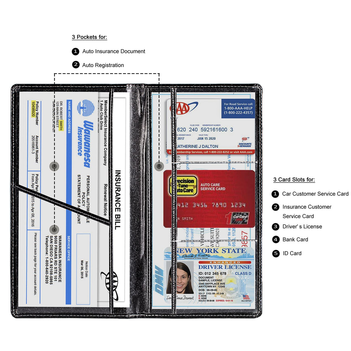 TOURSUIT Car Registration & Insurance Card Holder, Carbon Fiber Black