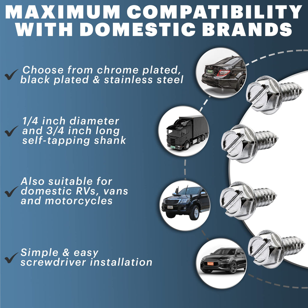 OttoSpeed Rustproof License Plate Screws (4-Pack, Black-Phillips)