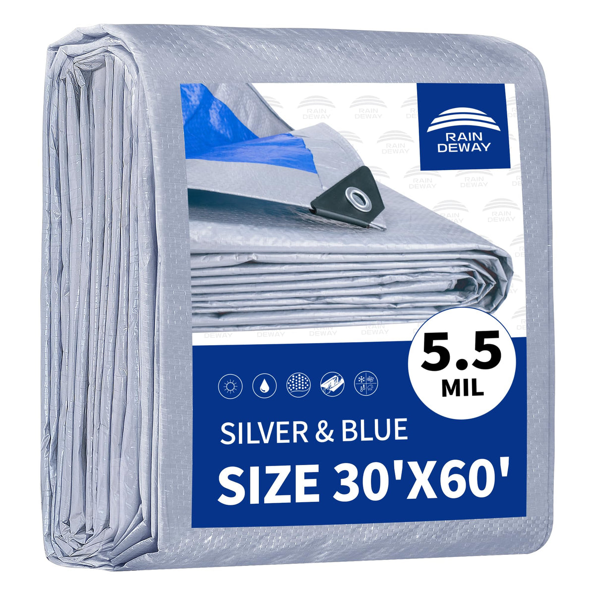 RAINDEWAY Tarps 8x10Ft 5.5 Mil Multipurpose Waterproof Poly Tarp Cover