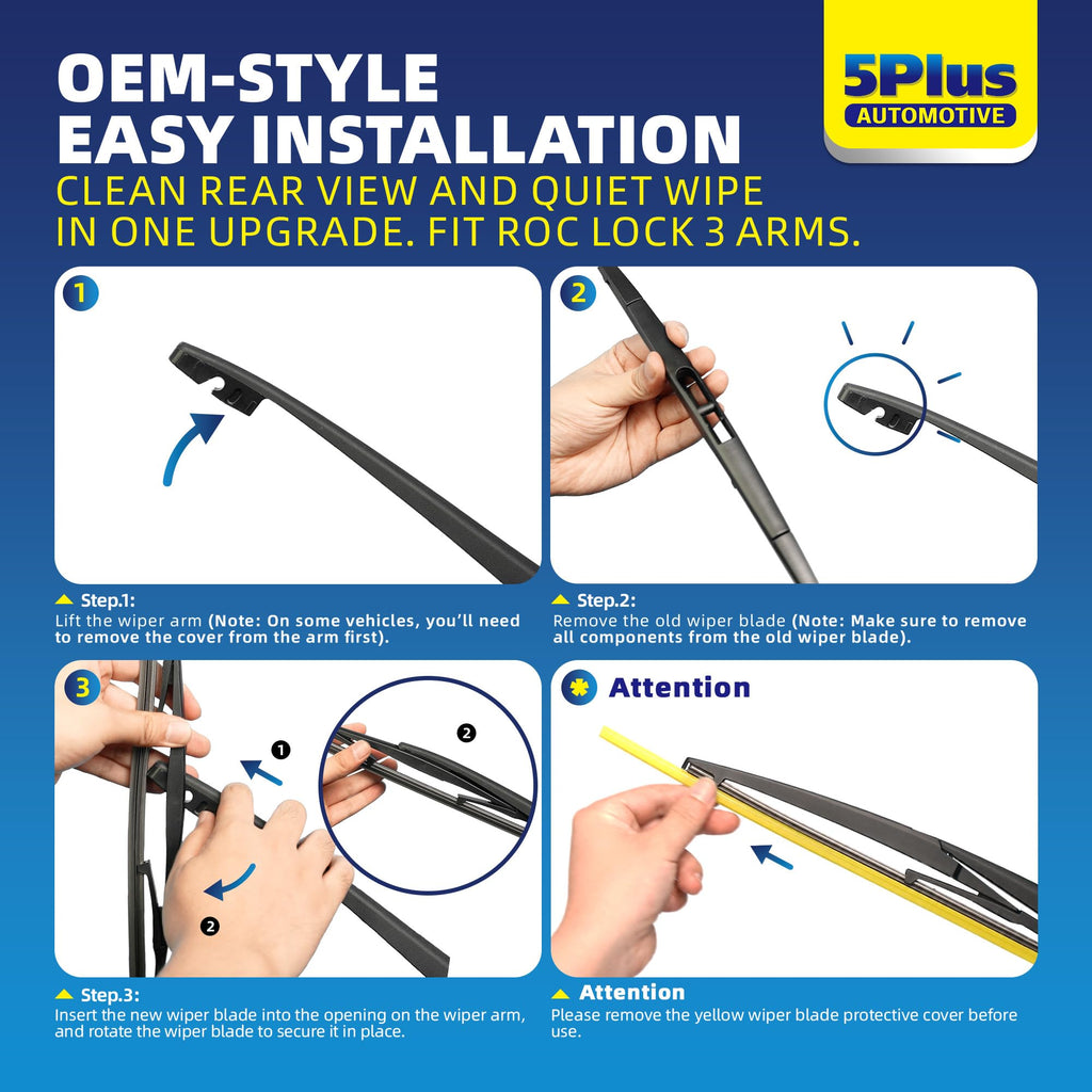 5 PLUS RearQuiet 12 Inch Rear Wiper Blade,OEM Replacement Rear Window Wiper