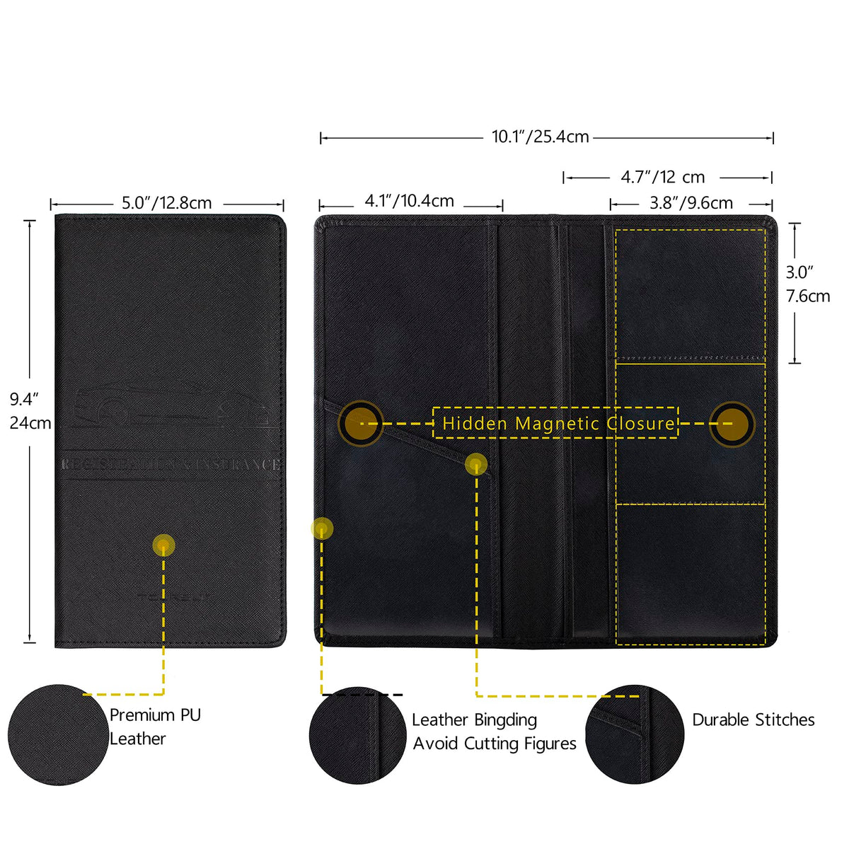 TOURSUIT Car Registration & Insurance Card Holder, Carbon Fiber Black