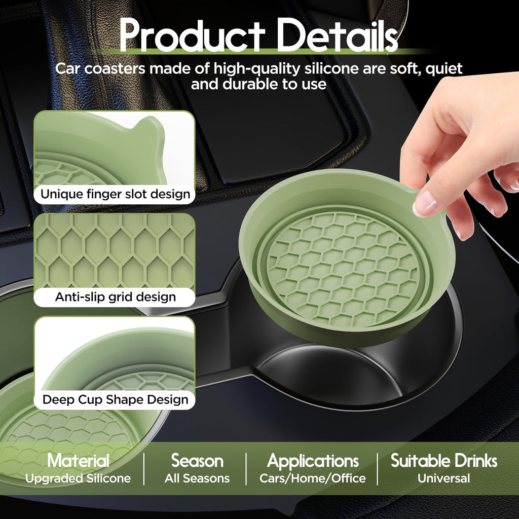 Amooca 2-Pack Car Cup Coaster Silicone Spill-Proof Cup Holder Inserts