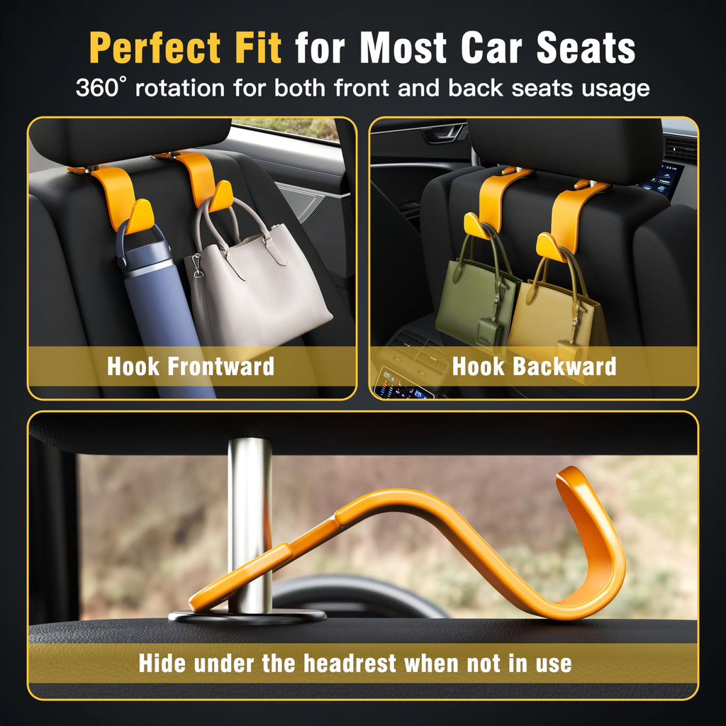 4-Pack Car Headrest Hooks Holds 55lbs Seat Storage Organizer for Bags