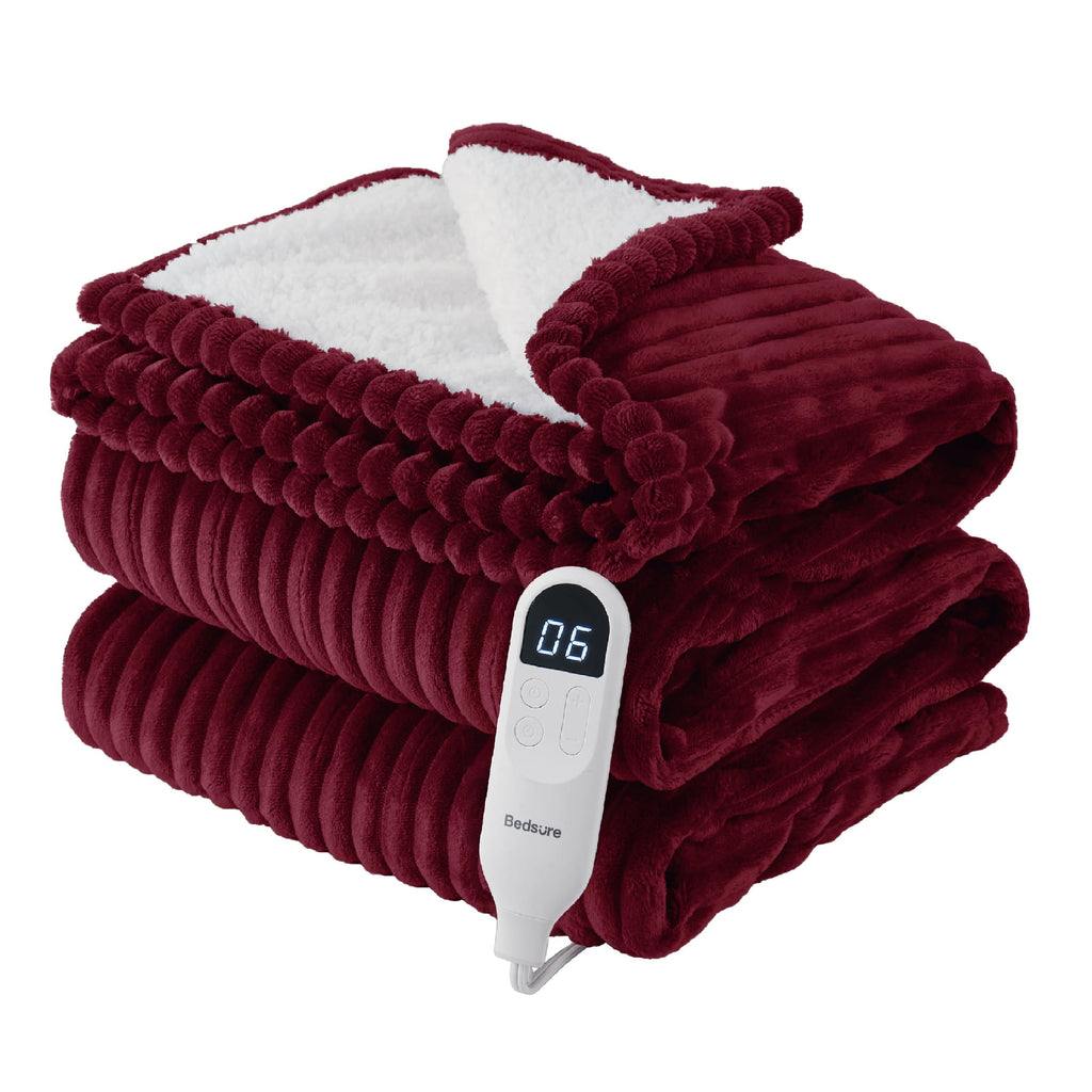 Bedsure GentleSoft Heated Blanket Throw - Soft Ribbed Flannel Electric Blanket, Gifts for Grandma (50x60 inches, Grey)