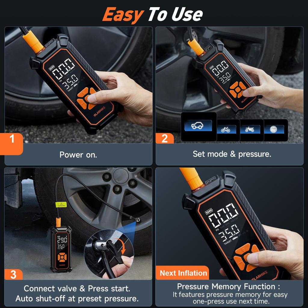 OlarHike Tire Inflator Portable Air Compressor,Dual Power-3*2000mAh &12V DC