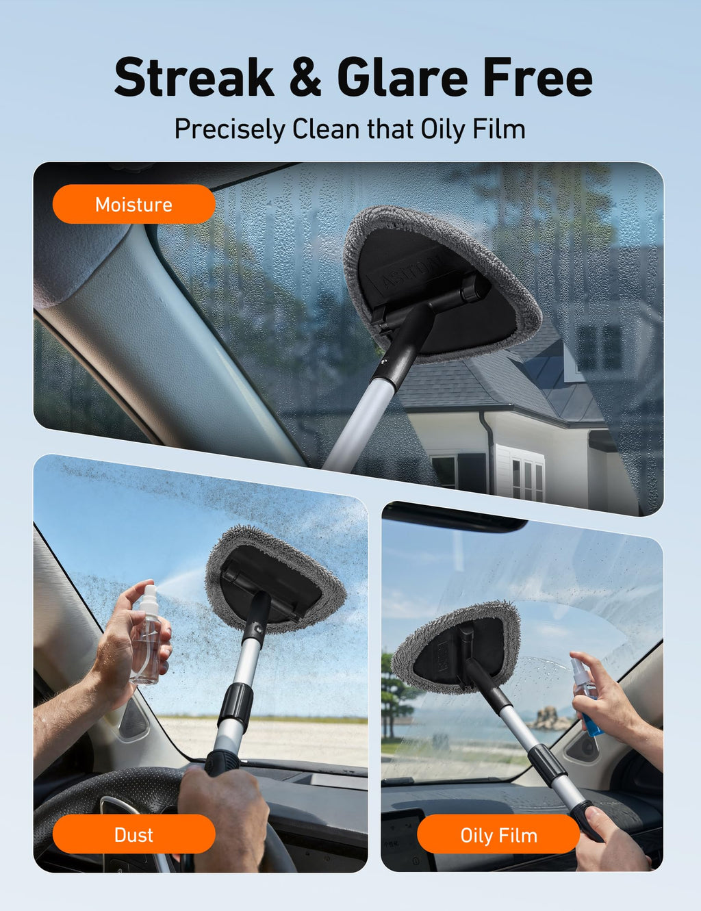 AstroAI 21" Extra-Long Windshield Cleaner Tool & Car Interior Detailing Kit