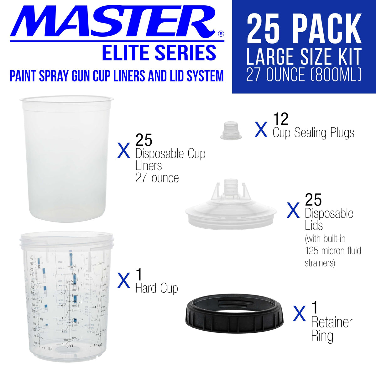 Master Paint System MPS Disposable Paint Spray Gun Cup Liners & Lid System