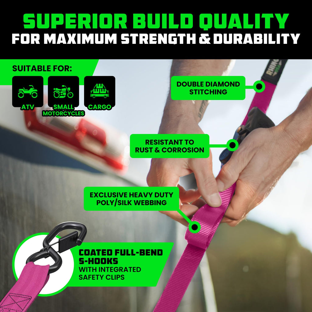 Rhino USA Retractable Ratchet Straps (4-Pack) - 1in x 10ft, Black