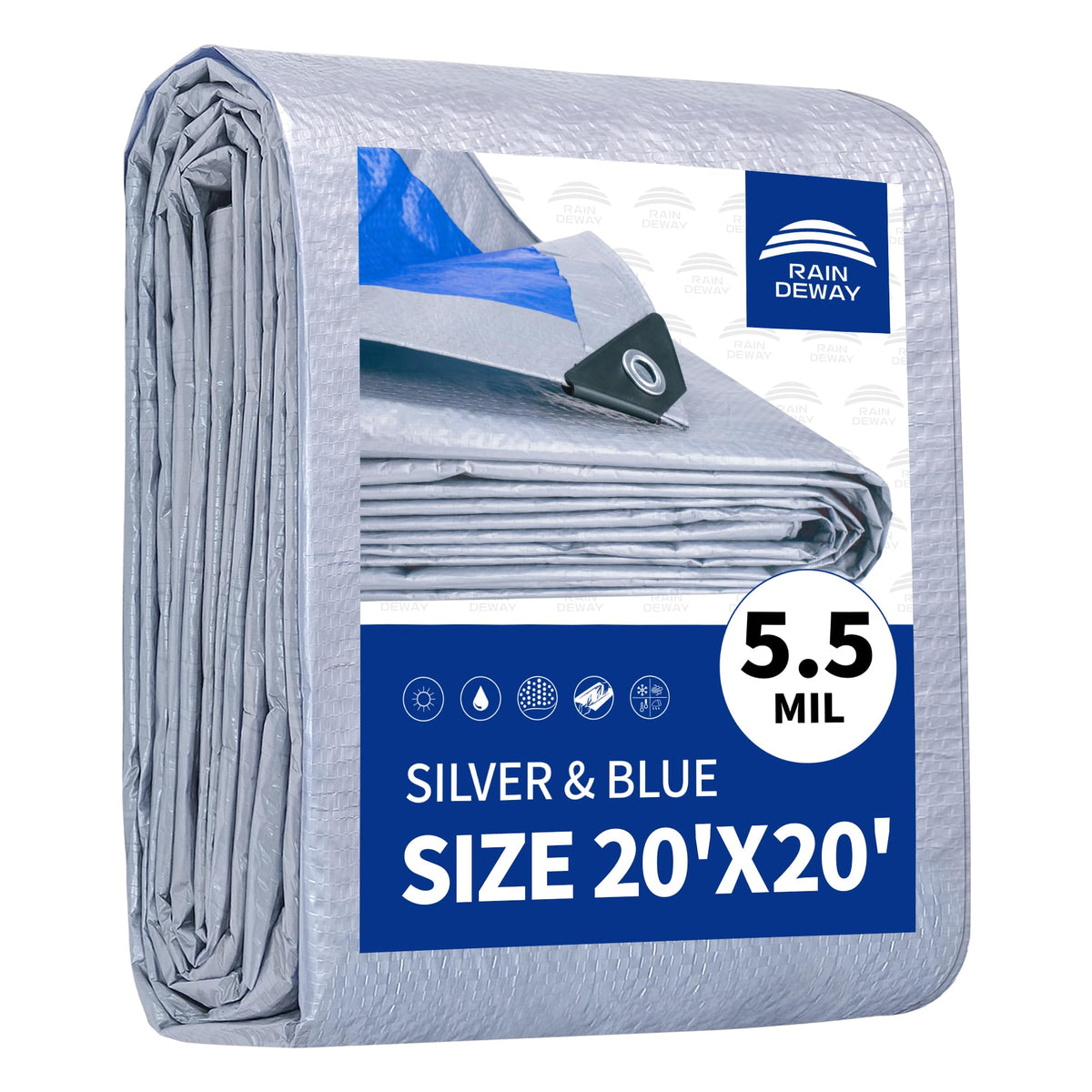 RAINDEWAY Tarps 8x10Ft 5.5 Mil Multipurpose Waterproof Poly Tarp Cover