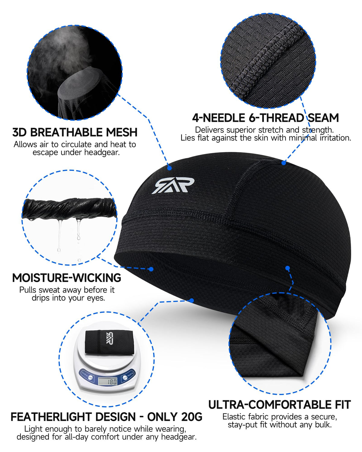 AUSFLUG Skull Cap Helmet Liner, Breathable Cooling Moisture-Wicking