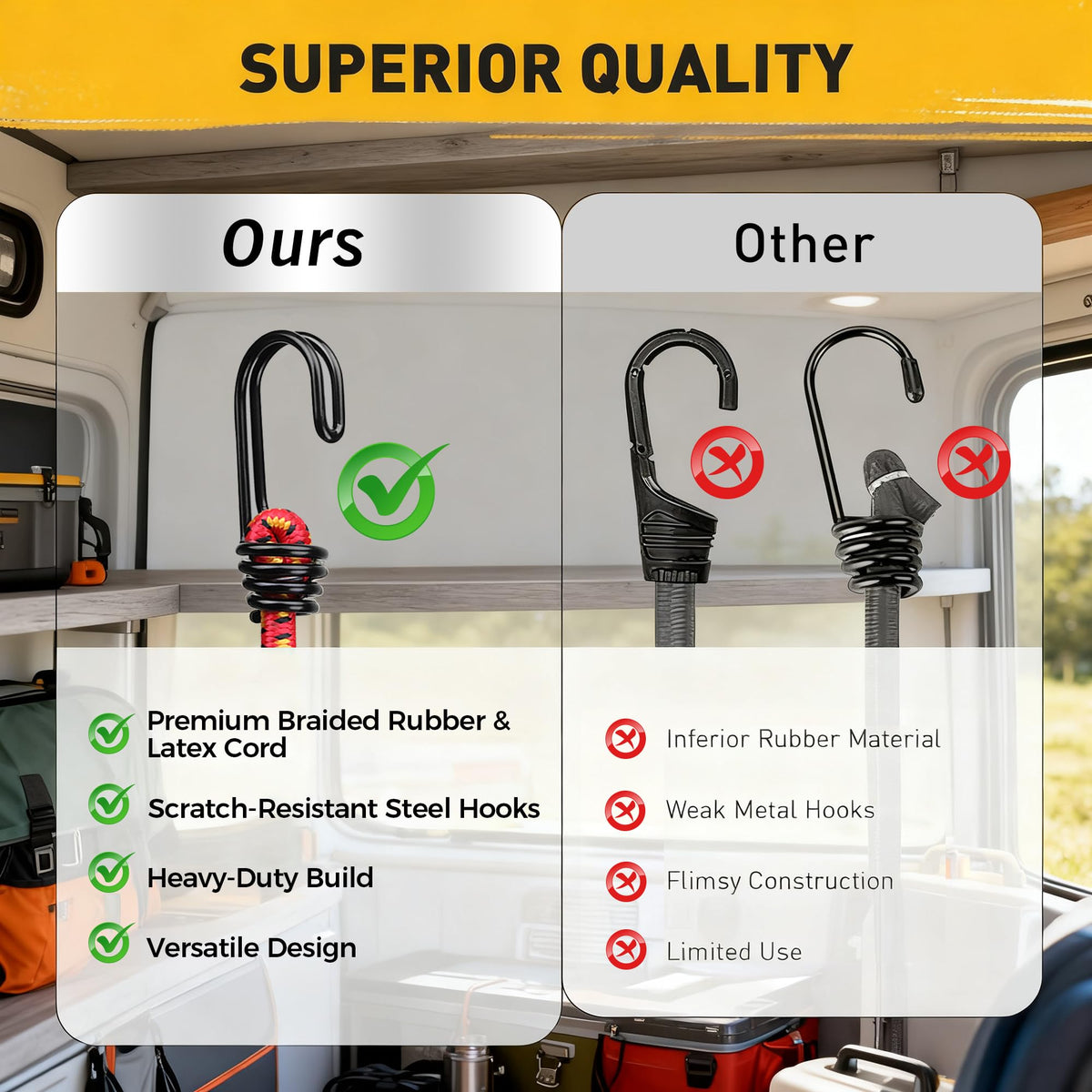 Bungee Cords Heavy Duty Outdoor: 20 Pcs Premium Rubber Bungee Cords with Hooks in a Storage Jar Includes 10", 18", 24", 30", 36", 48" Bungee Cord for Camping, Tent, Fastening Items